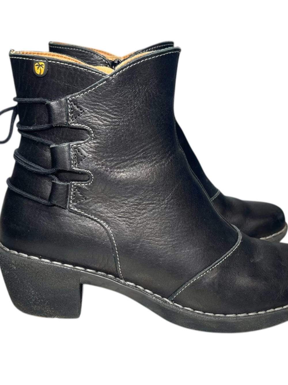 Brooks Black Leather Ankle Boots Women’s EU 39 Block Heel Booties Lace Back
